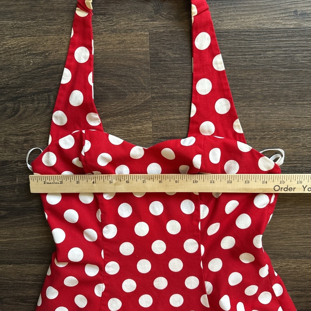 Vintage Steppin Out Rockabilly Dress Red Polka Dot Halter Sundress Size 3 USA - Picture 9 of 10